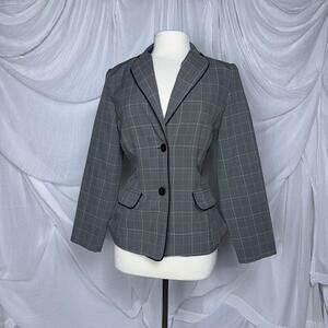 Vintage Preppy Minimalist Gray Plaid Women's Blazer (M)